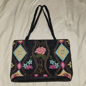 Vintage Colorful One of a Kind microbeaded handbag with matching beaded straps